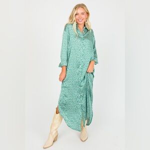 Kelly Green Floral Button-Front Maxi Dress